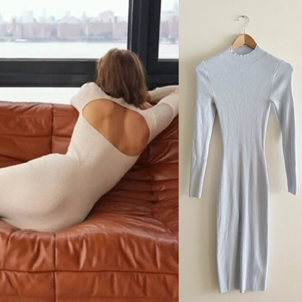 Aritzia Babaton Compose Knit Dress Open Back Fluid Blue Size Small